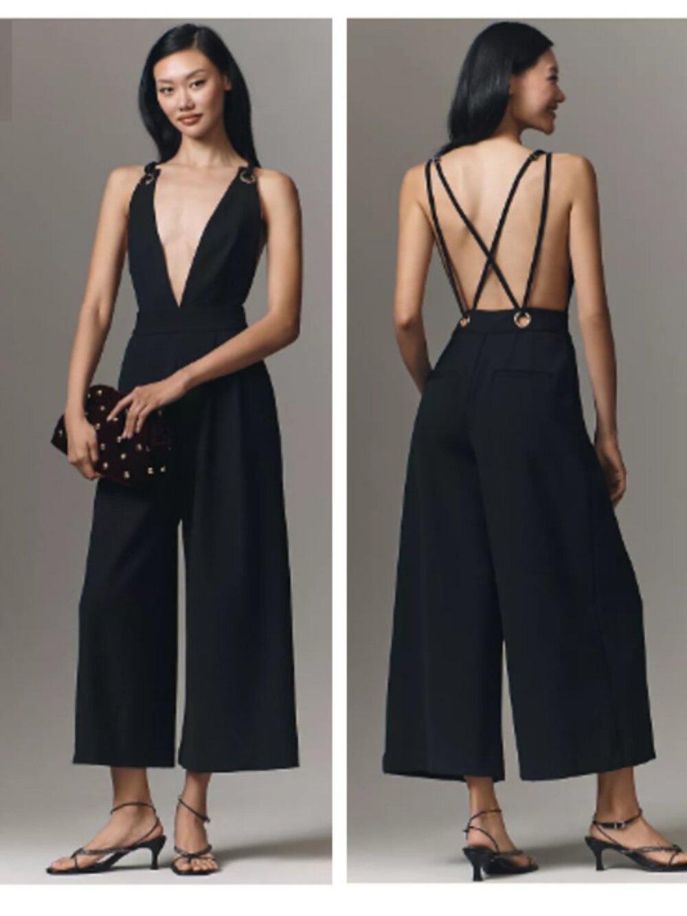 ANTHROPOLOGIE MAEVE Sleeveless Deep-V Wide-Leg Jumpsuit
